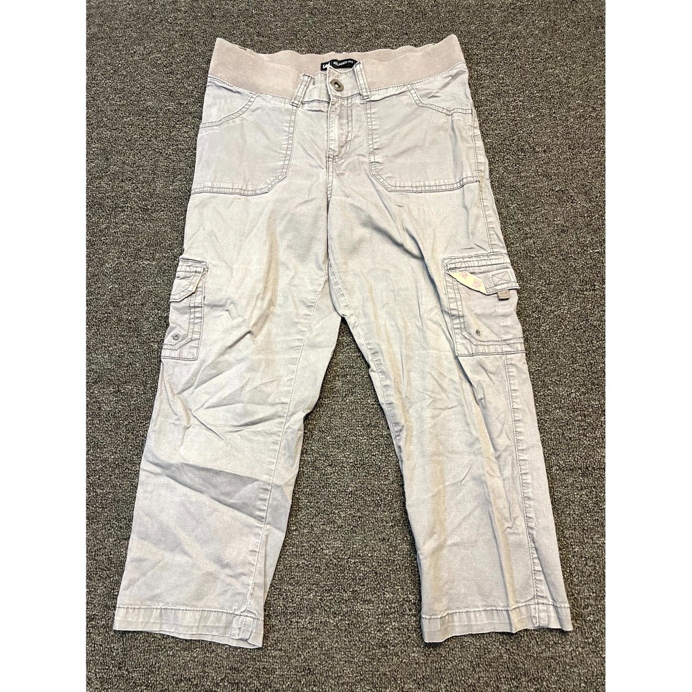 Lee Cargo Pants Womens 6 Gray Mid Rise Utility Pockets Relaxed Fit Elastic Waist